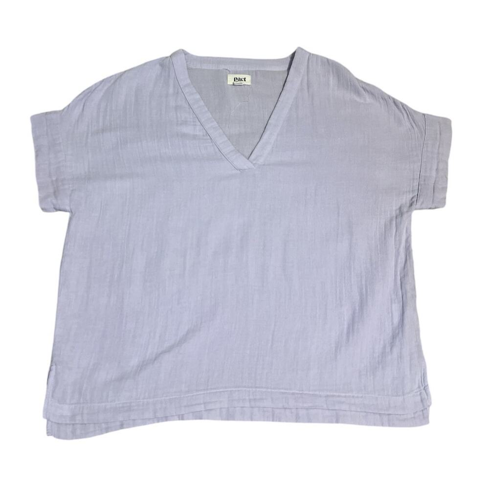 Pact 100% double gauze cotton Lavender V-Neck Short Sleeve Tee size M/L